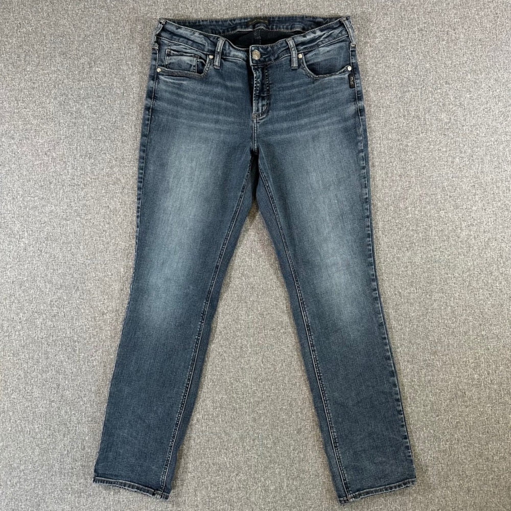 Silver Jeans Co Elyse Straight Leg Jeans W32 L31 Blue Denim Mid Rise Curvy Fit